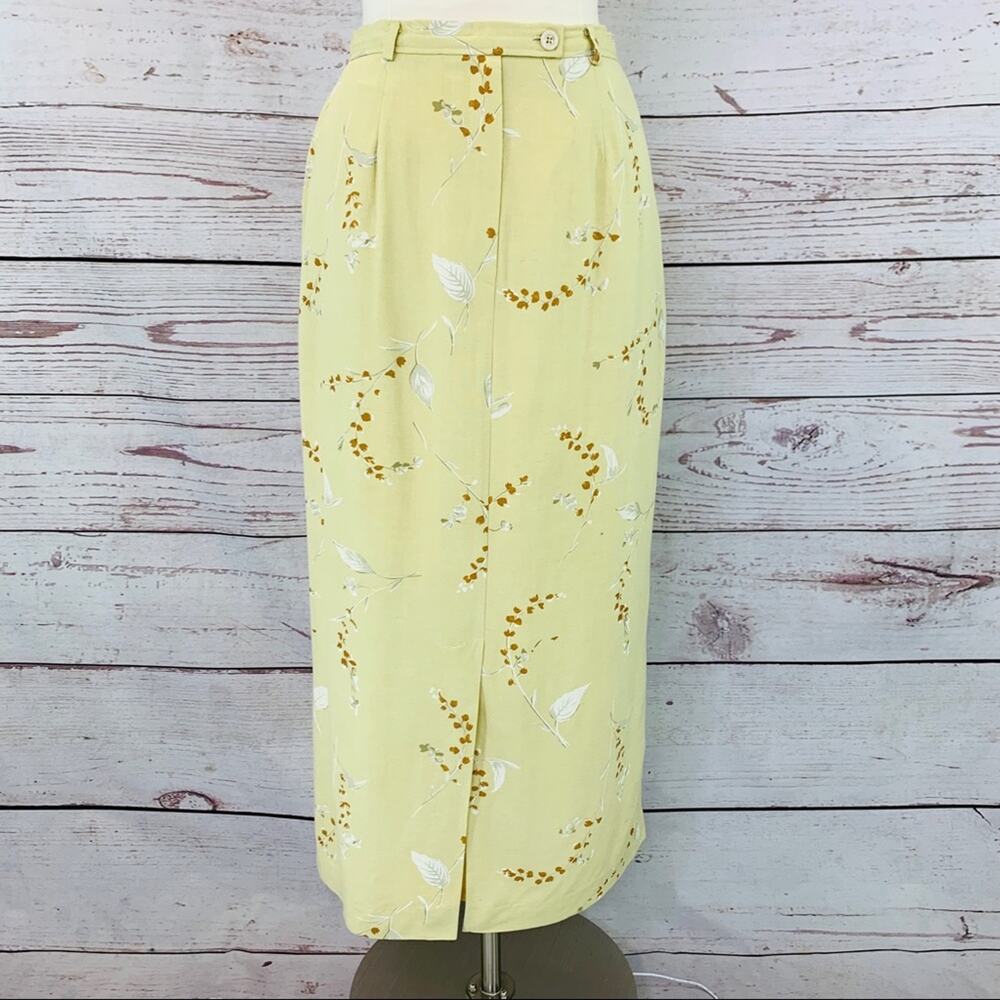 Lana Lee yellow linen floral long pencil skirt